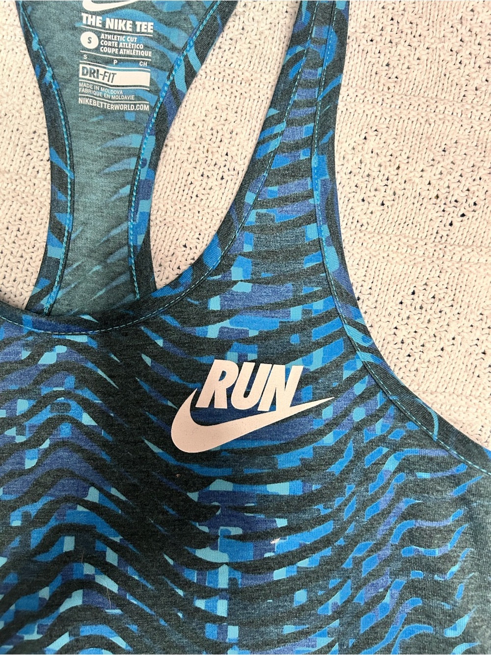 Nike Blue & Black Patterned RUN Dri-FIT Racerback Tank - Picture 3 of 4